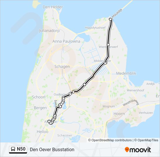 N50 Bus Line Map