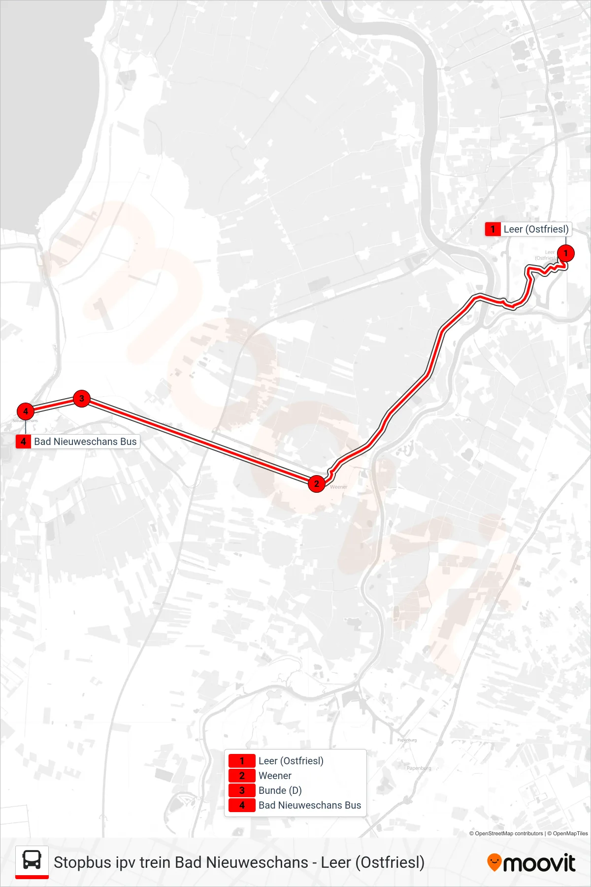 Lijn STOPBUS IPV TREIN (tram, Bad Nieuweschans): route en haltes op de kaart