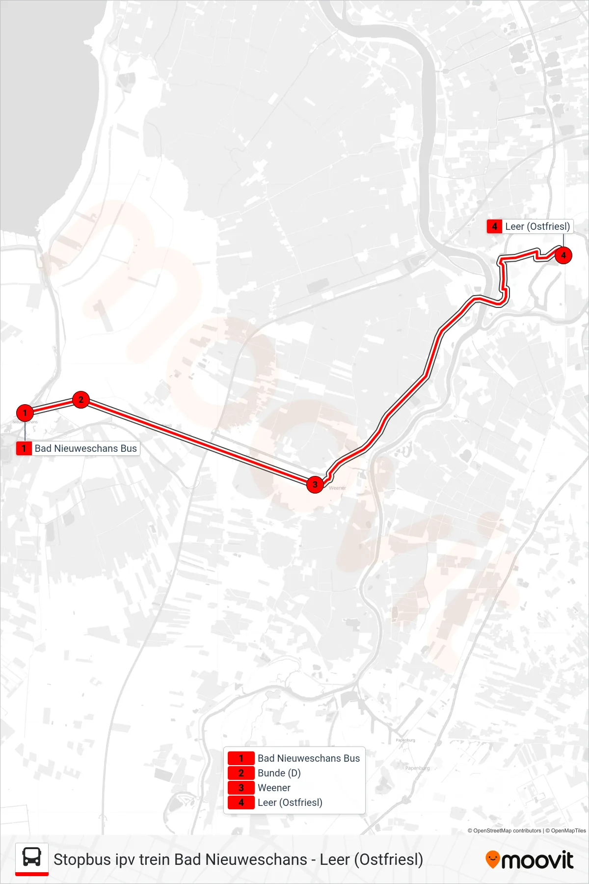 STOPBUS IPV TREIN tram Line (Leer (Ostfriesl)) route and stops on a map