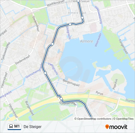 Bus M1 lijnkaart
