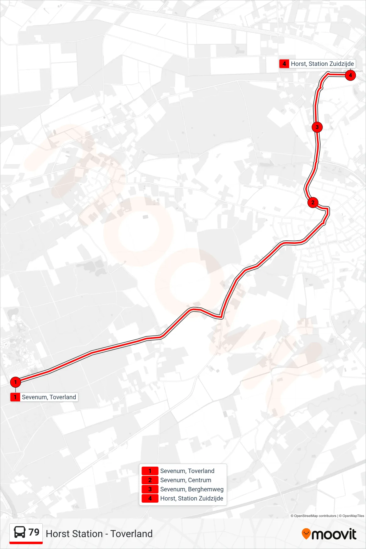 Lijn 79 (bus, Horst Station): route en haltes op de kaart
