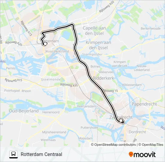 Bus SNELBUS IPV TREIN lijnkaart