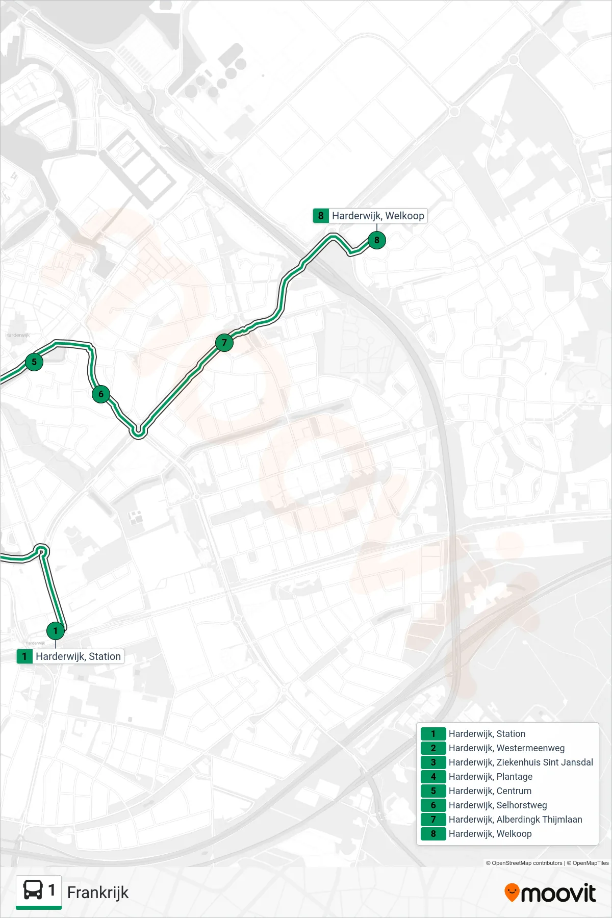 Lijn 1 (bus, Frankrijk): route en haltes op de kaart