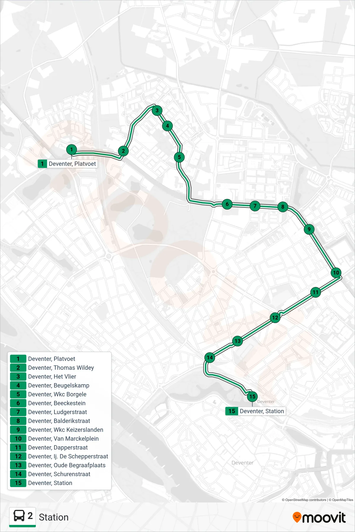 Lijn 2 (bus, Station): route en haltes op de kaart