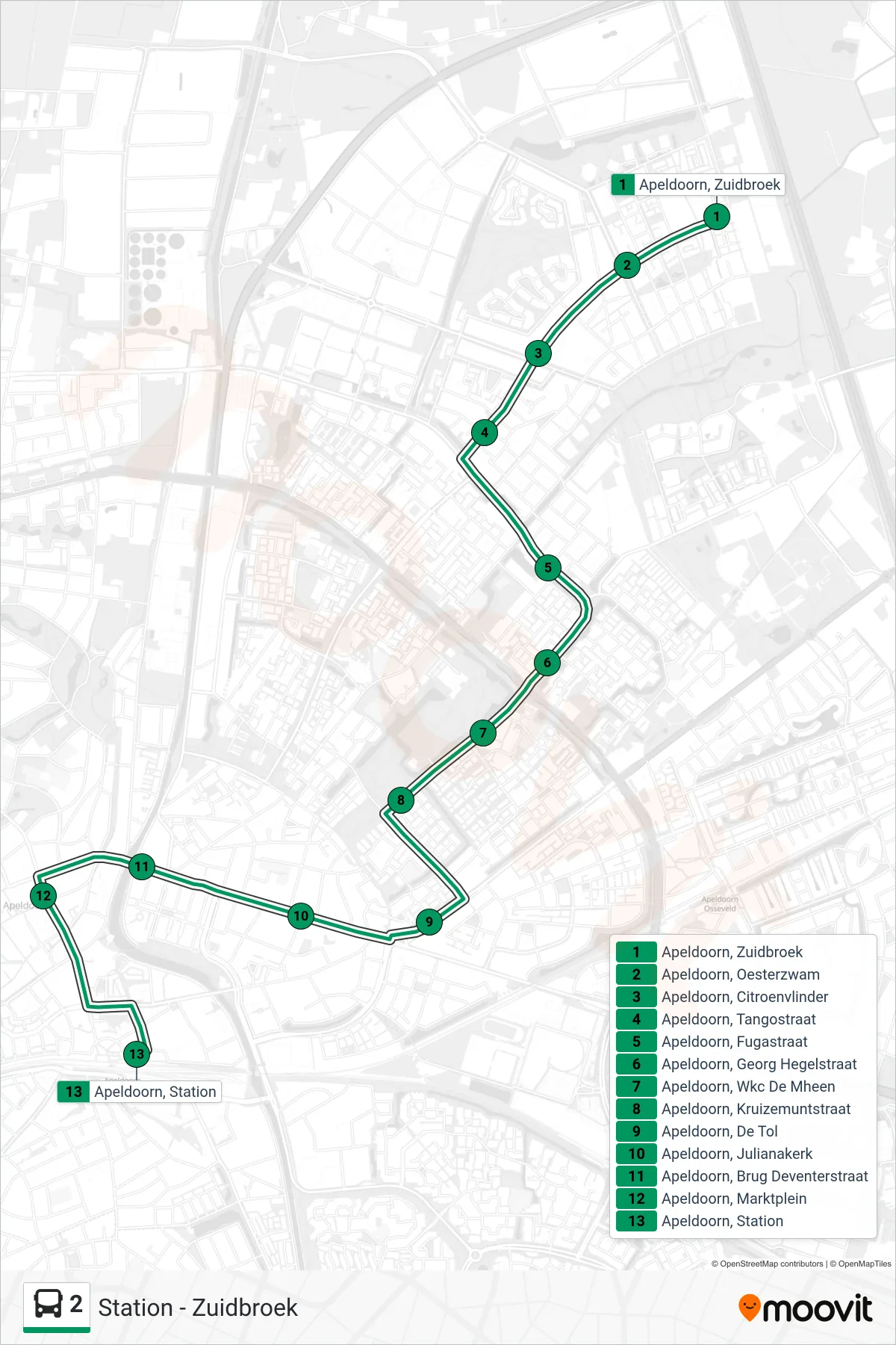 Lijn 2 (bus, Station): route en haltes op de kaart