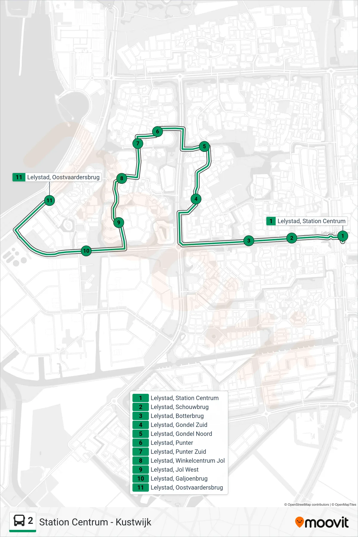 Lijn 2 (bus, Kustwijk): route en haltes op de kaart