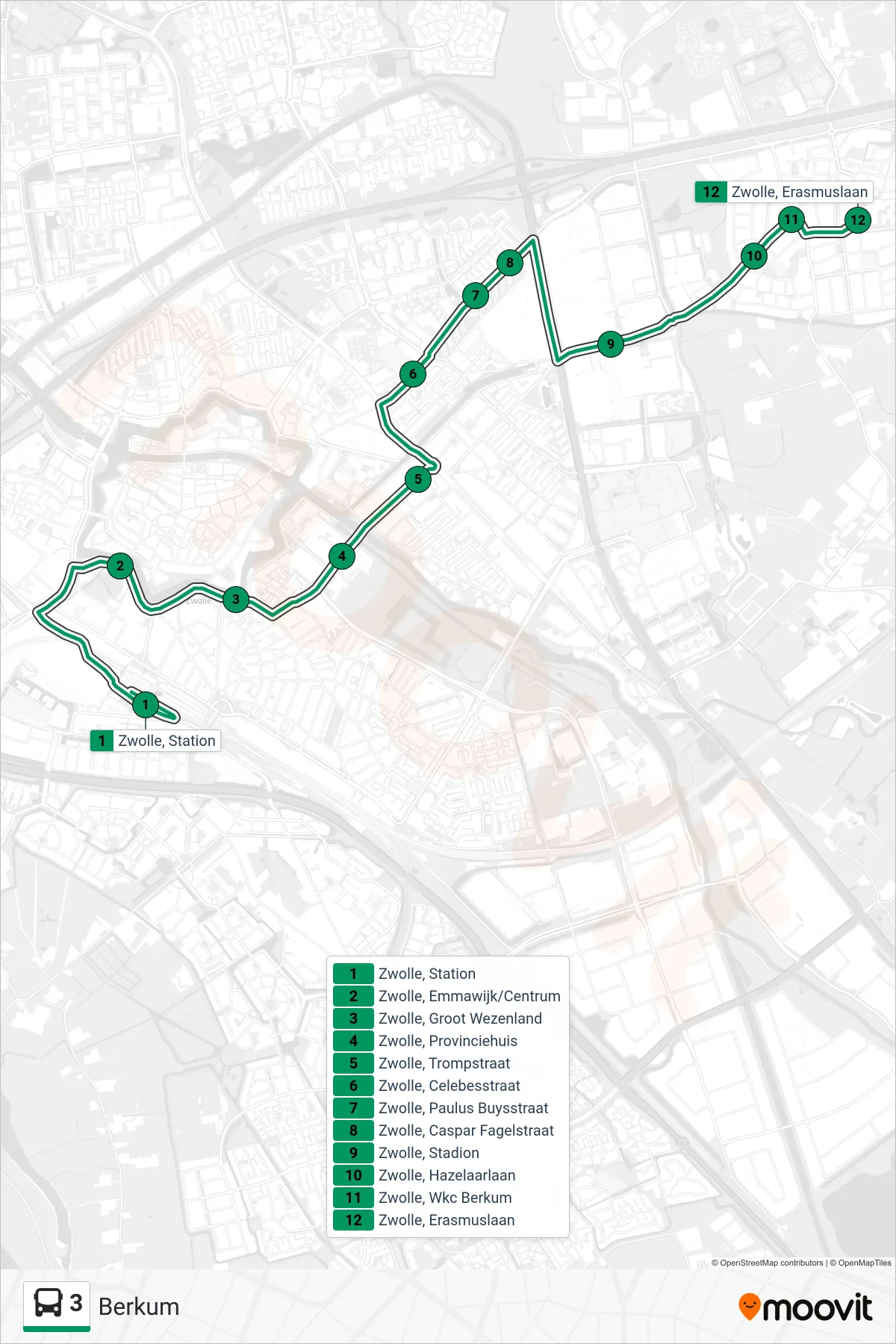 Lijn 3 (bus, Berkum): route en haltes op de kaart