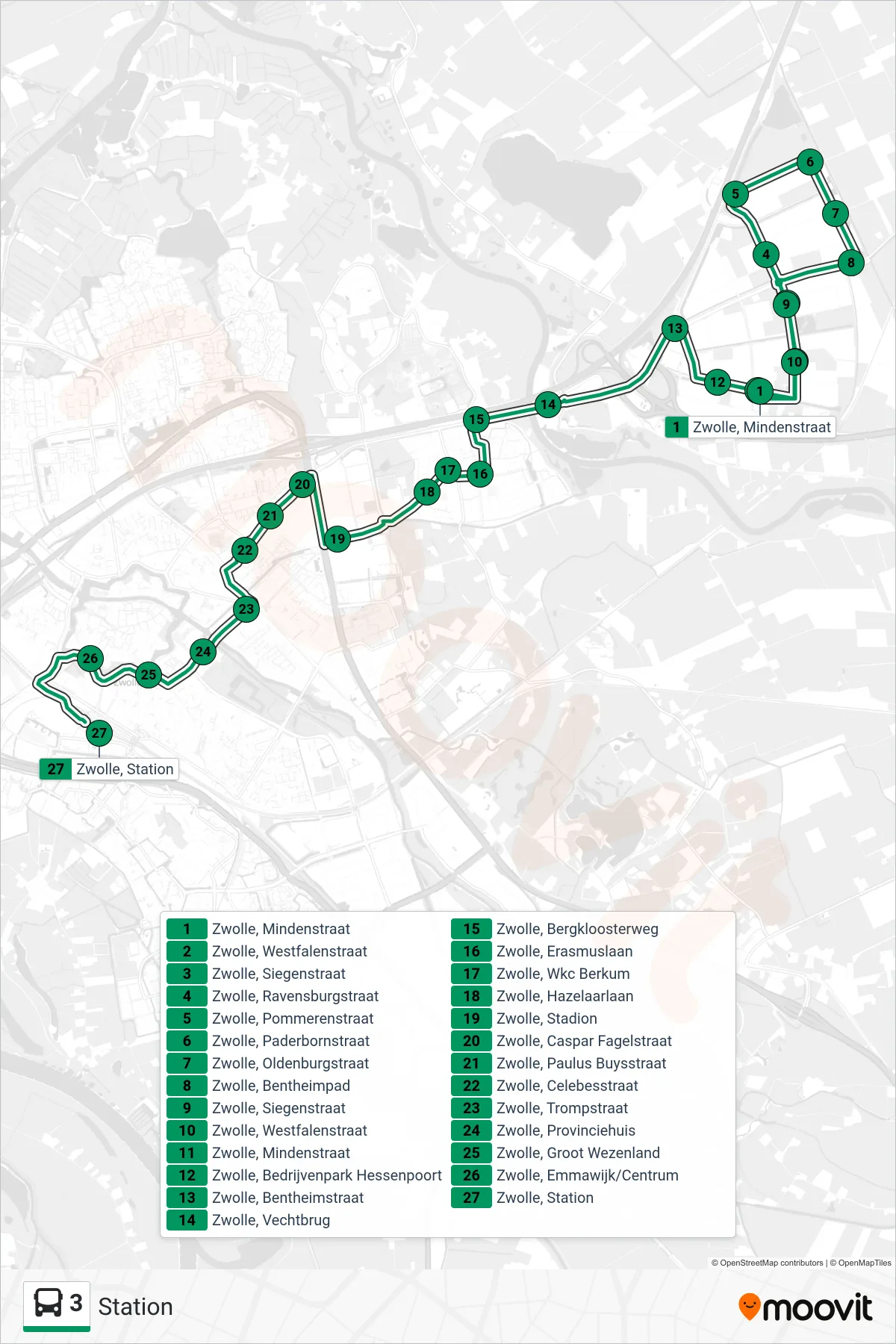 Lijn 3 (bus, Station): route en haltes op de kaart