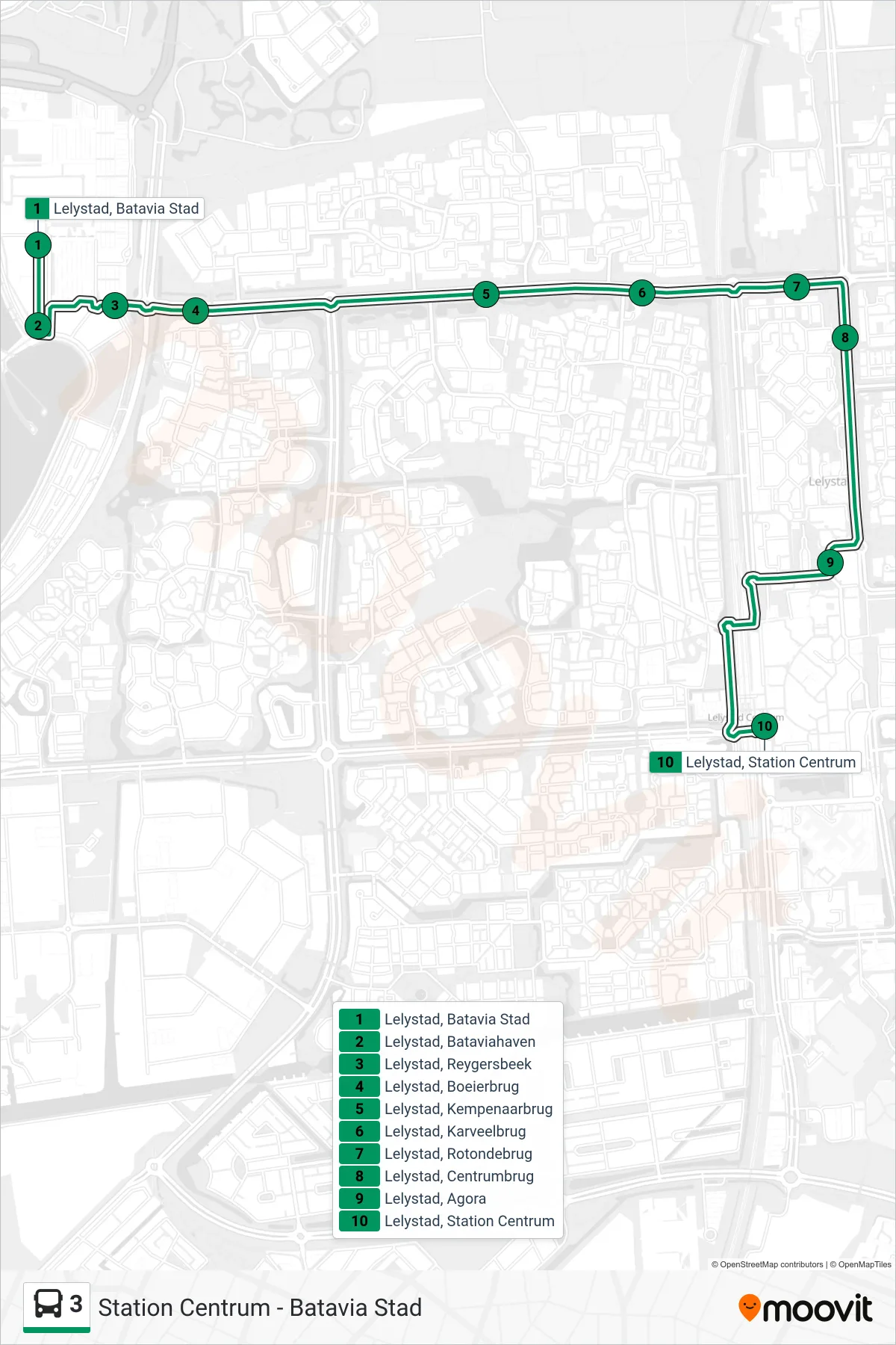 Lijn 3 (bus, Station Centrum): route en haltes op de kaart