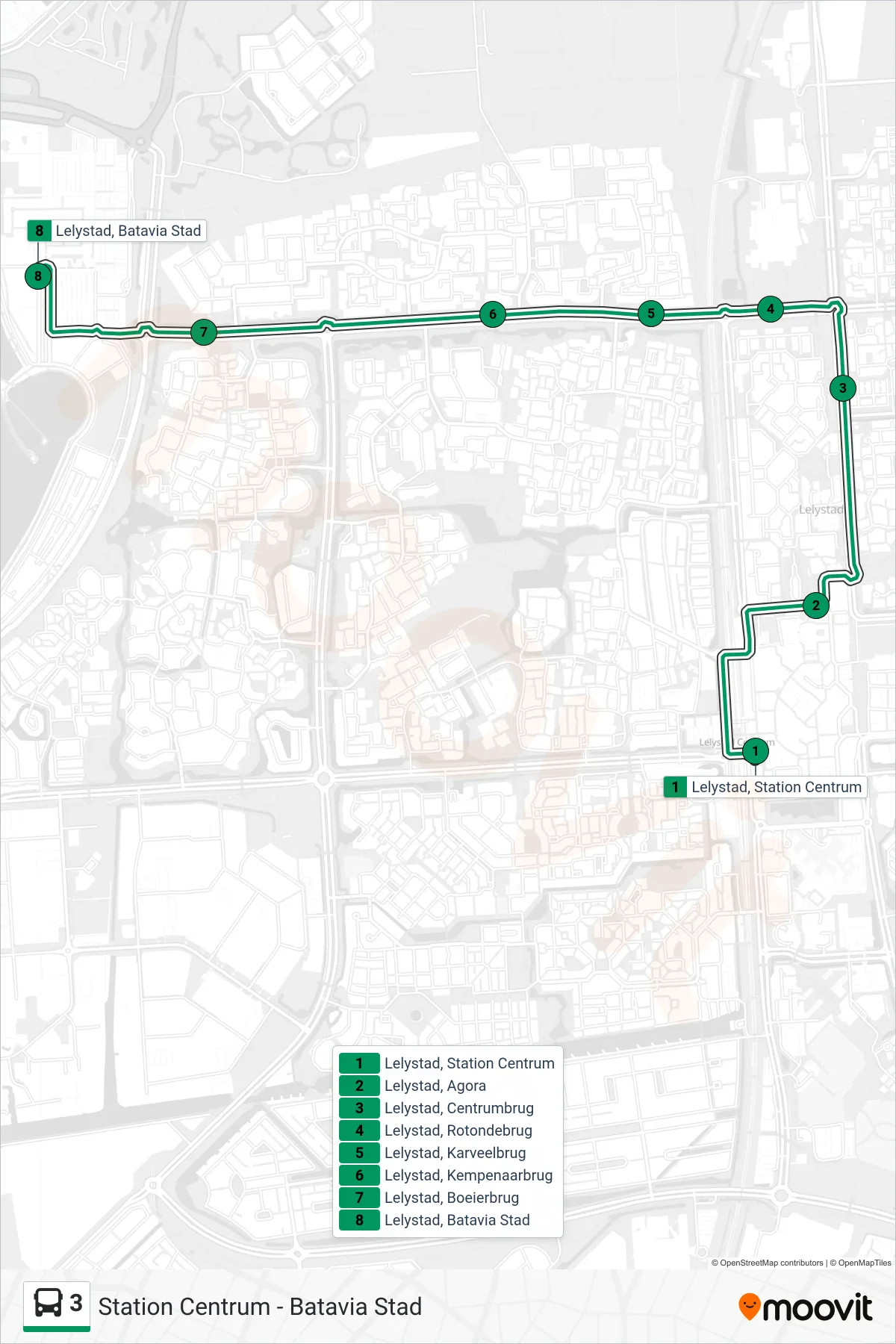 Lijn 3 (bus, Batavia Stad): route en haltes op de kaart