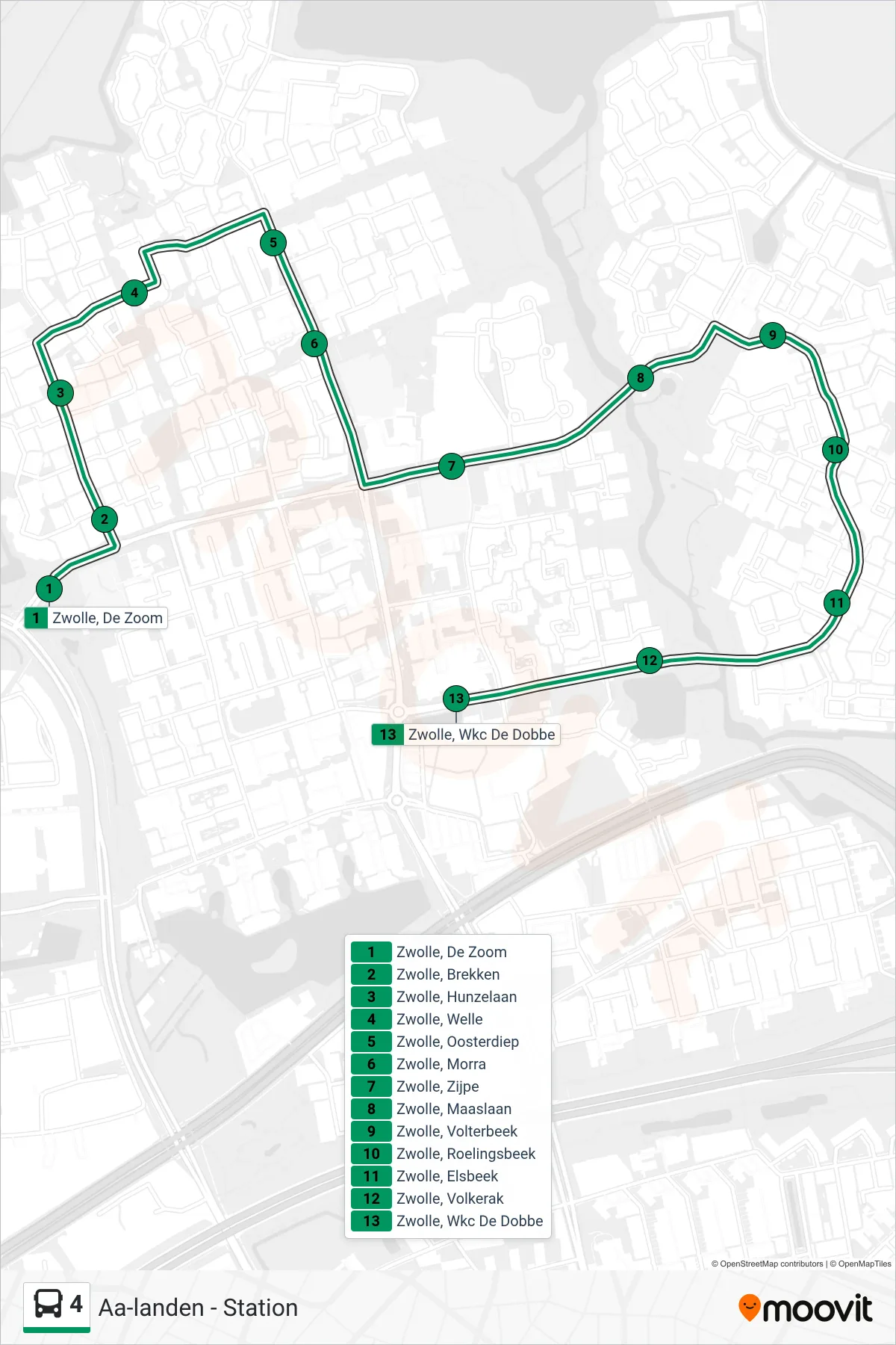 Lijn 4 (bus, Aa-Landen): route en haltes op de kaart