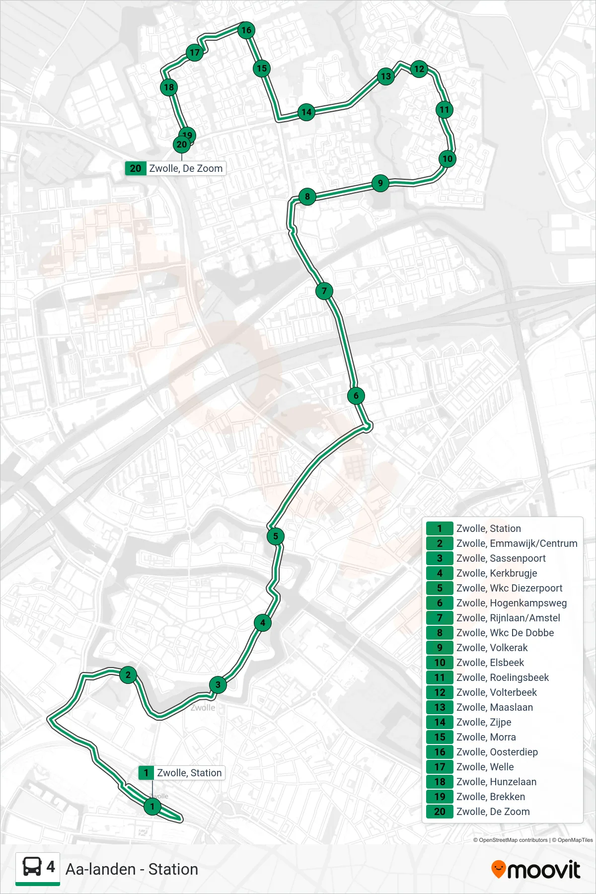 Lijn 4 (bus, Aa-Landen): route en haltes op de kaart