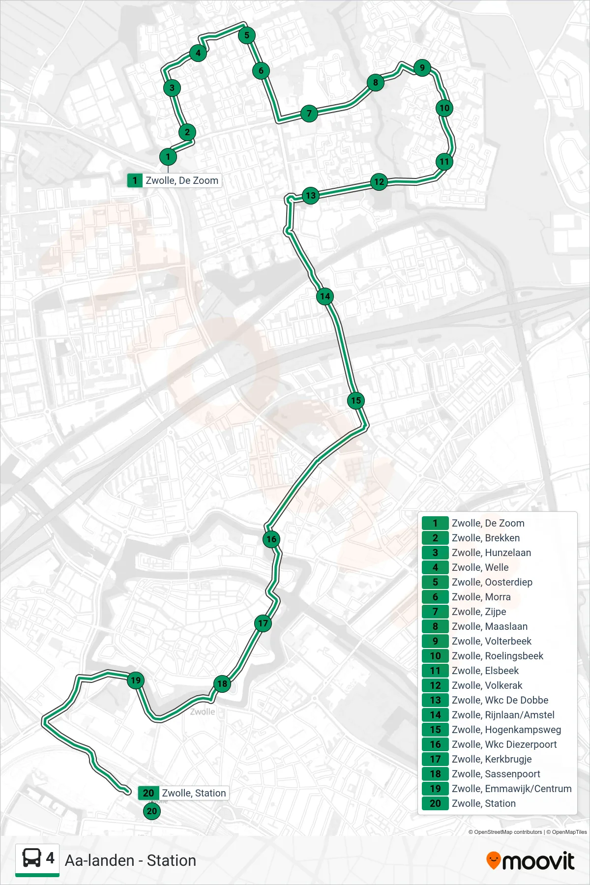 Lijn 4 (bus, Station): route en haltes op de kaart