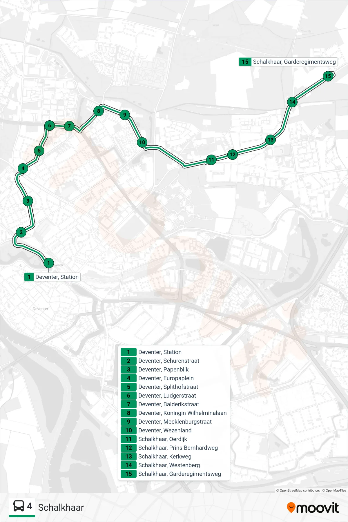 Lijn 4 (bus, Schalkhaar): route en haltes op de kaart