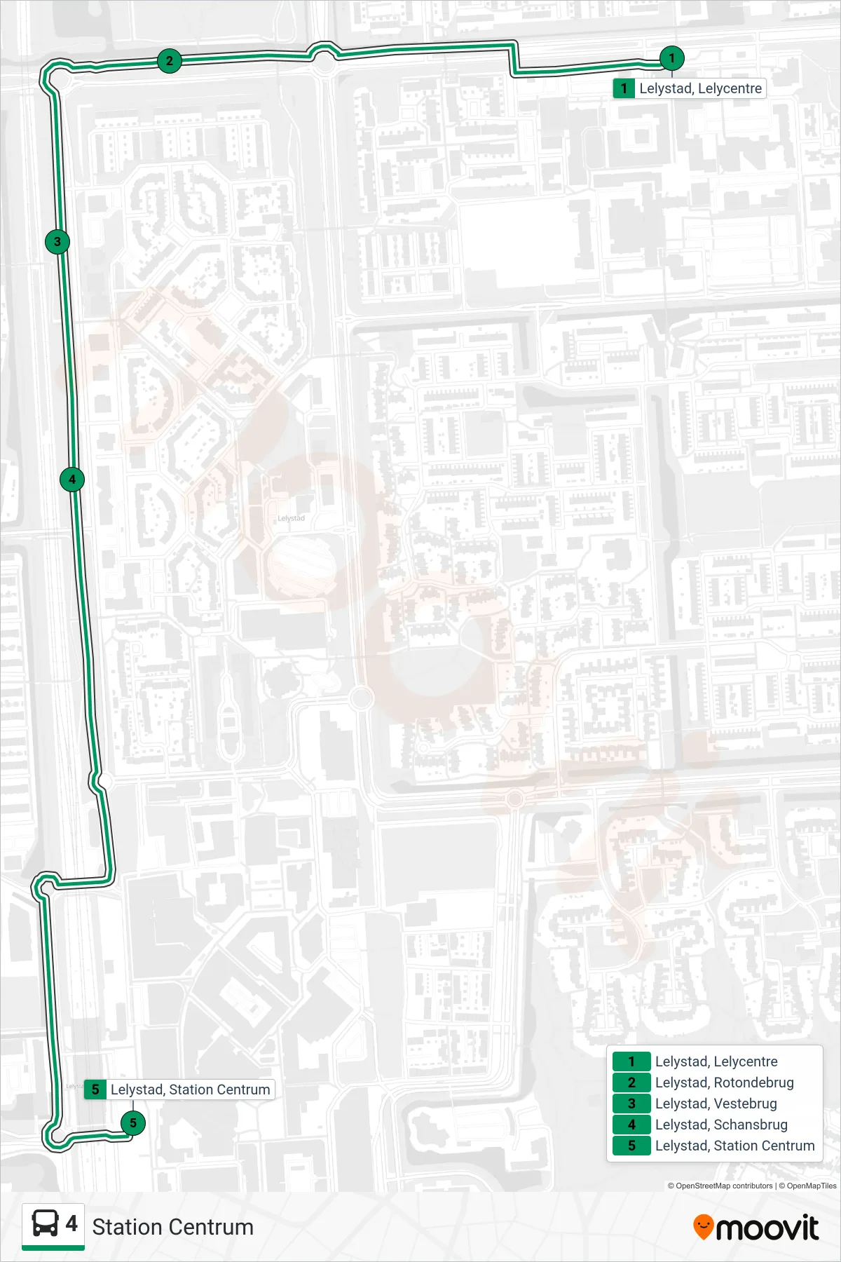 4 bus Line (Station Centrum) route and stops on a map