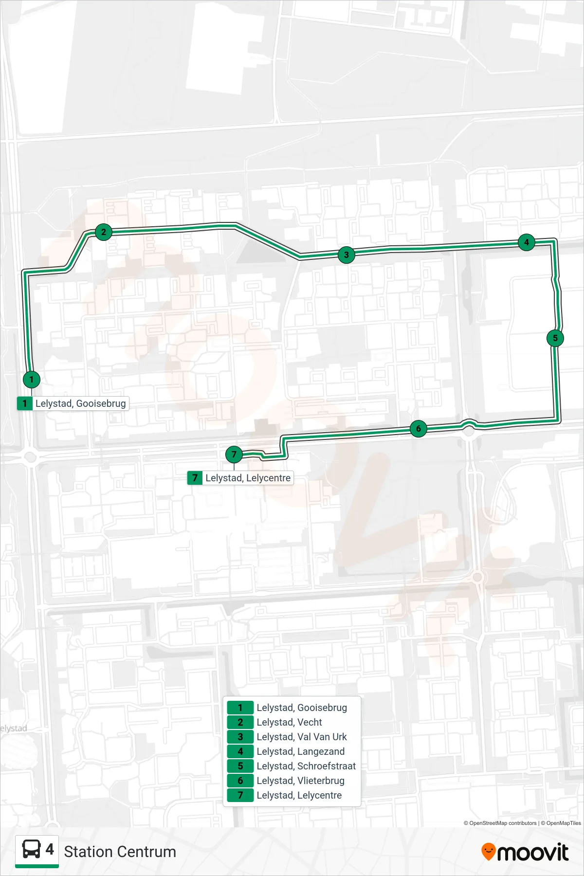 Lijn 4 (bus, Station Centrum): route en haltes op de kaart