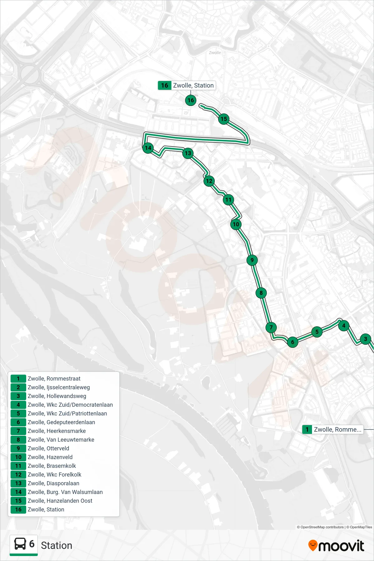 Lijn 6 (bus, Station): route en haltes op de kaart