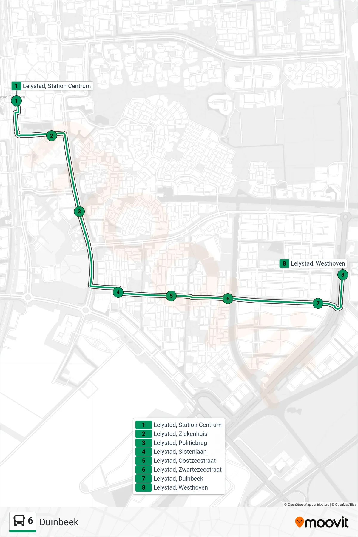 Lijn 6 (bus, Duinbeek): route en haltes op de kaart