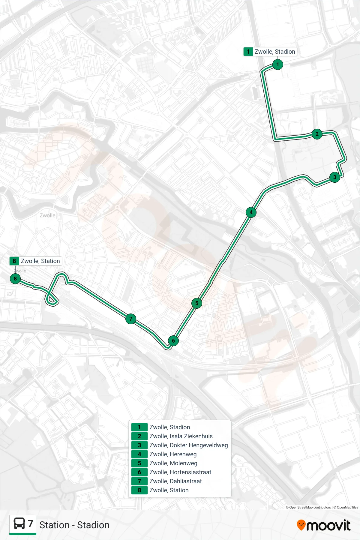 Lijn 7 (bus, Station): route en haltes op de kaart