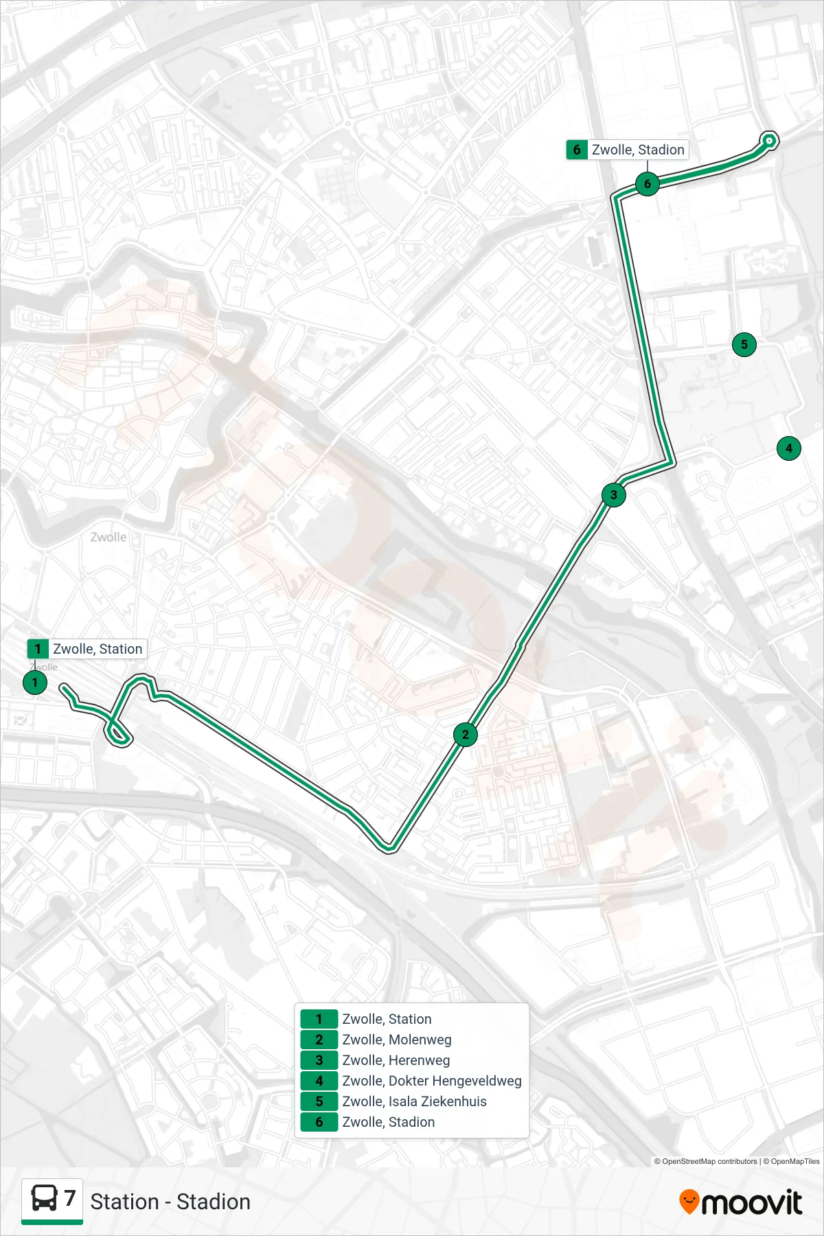 Lijn 7 (bus, Stadion): route en haltes op de kaart