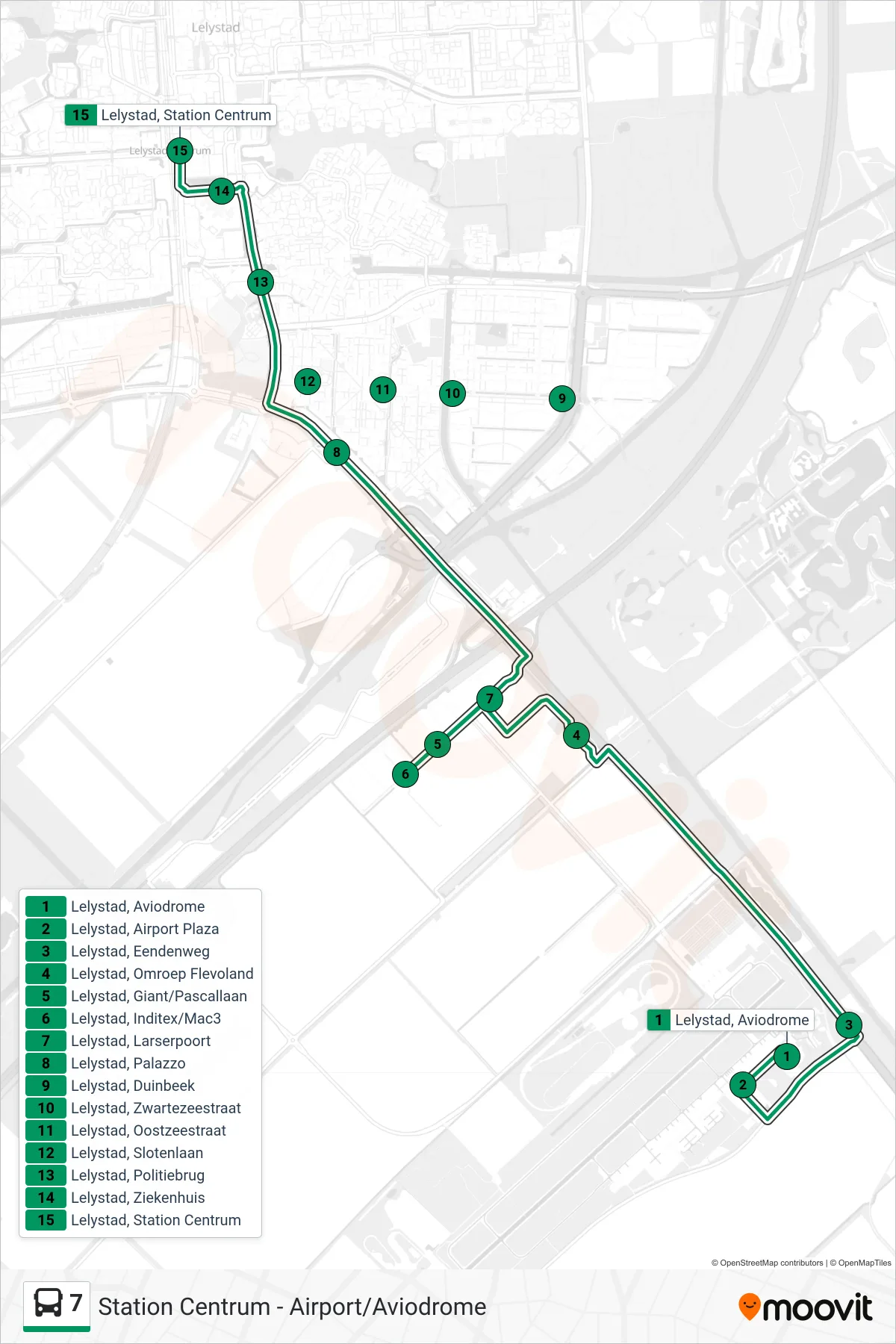 Lijn 7 (bus, Station Centrum): route en haltes op de kaart