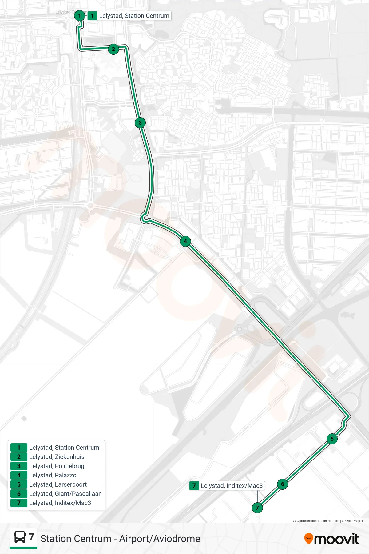 7 bus Line (Inditex) route and stops on a map