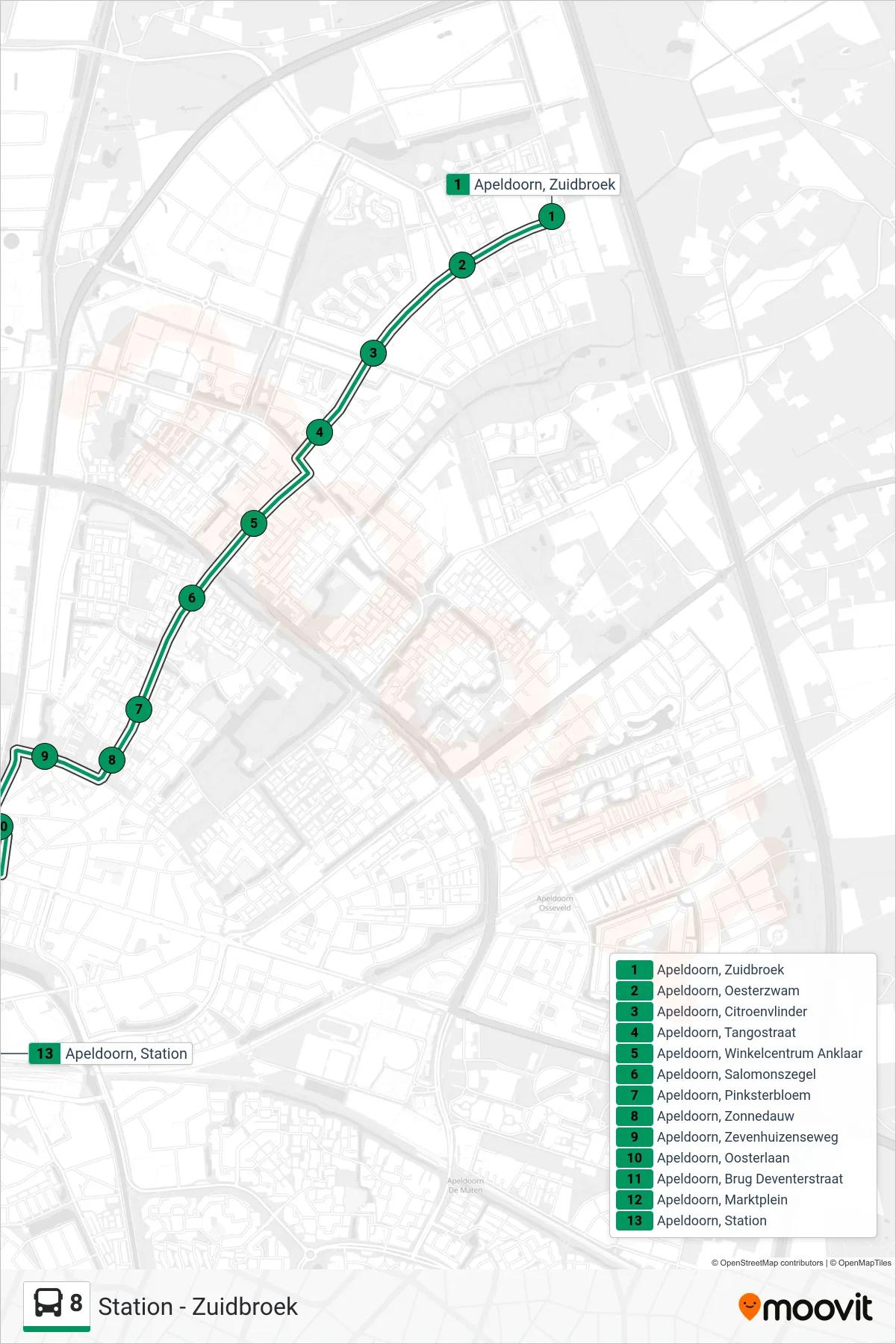 Lijn 8 (bus, Station): route en haltes op de kaart