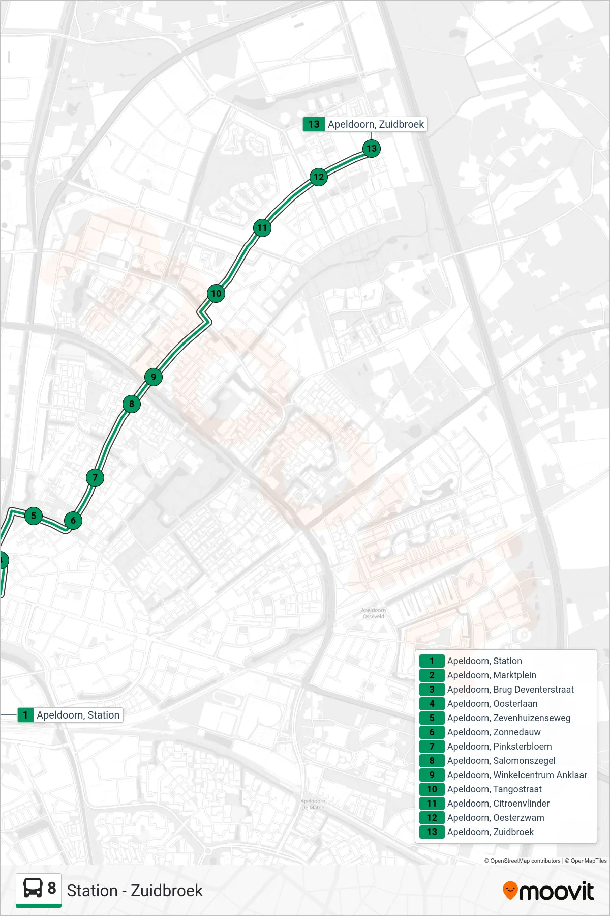 Lijn 8 (bus, Zuidbroek): route en haltes op de kaart