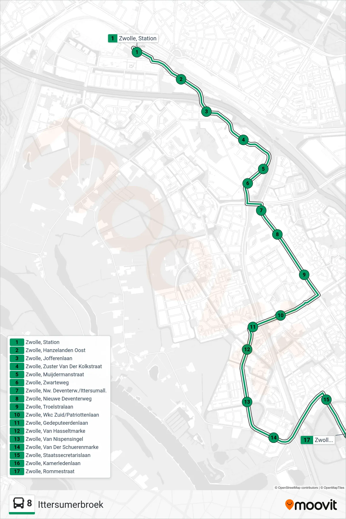 Lijn 8 (bus, Ittersumerbroek): route en haltes op de kaart