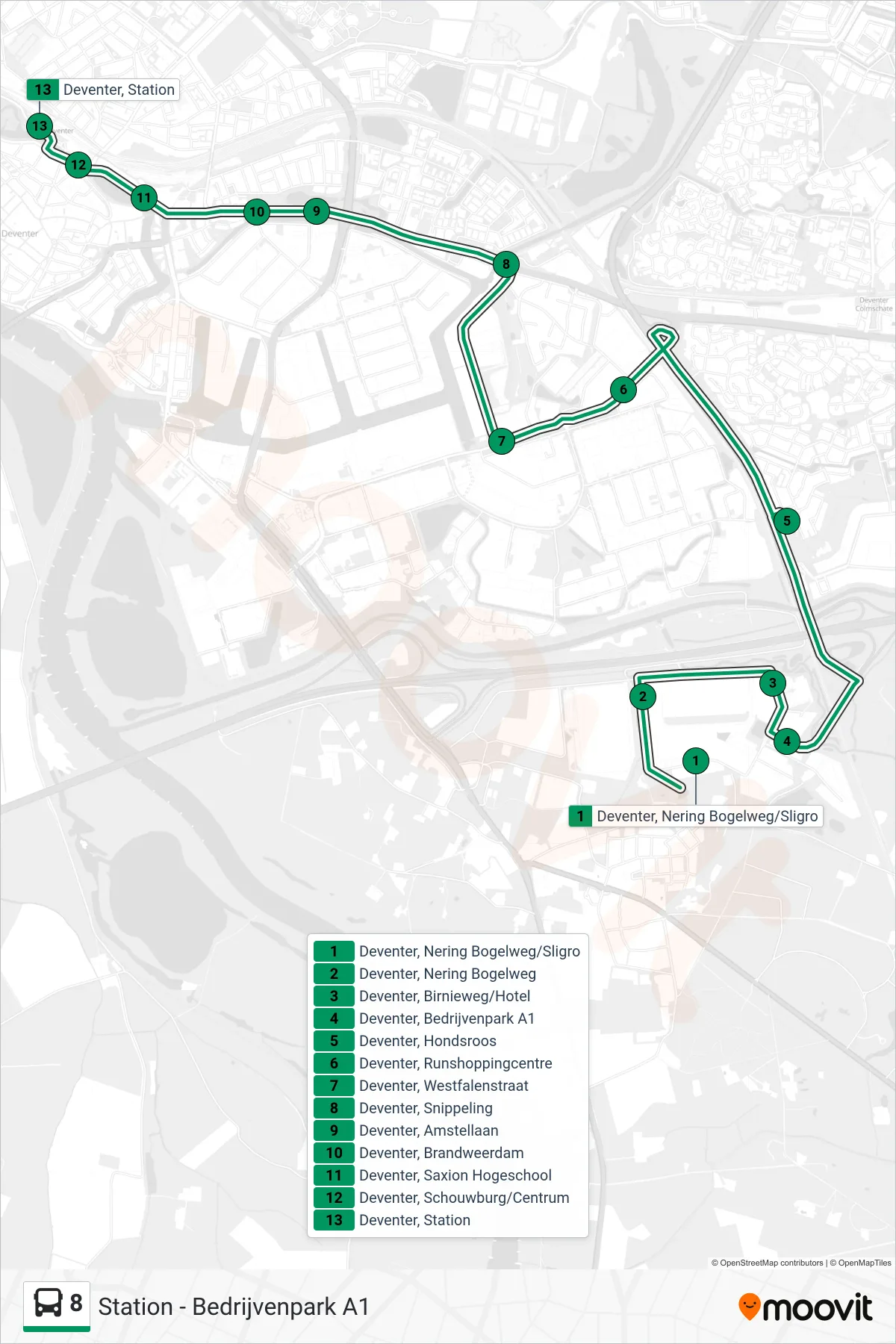 Lijn 8 (bus, Station): route en haltes op de kaart
