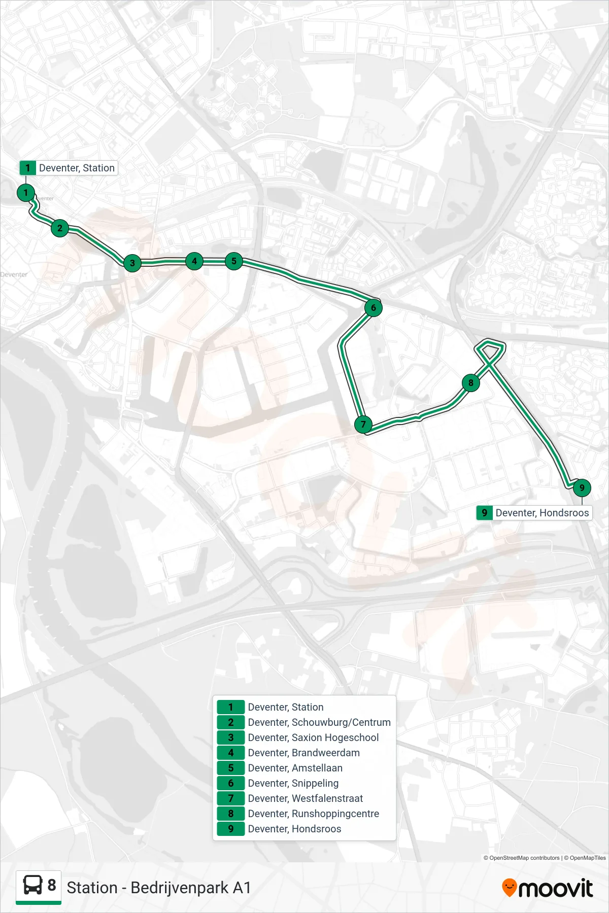 Lijn 8 (bus, 'T Bramelt): route en haltes op de kaart