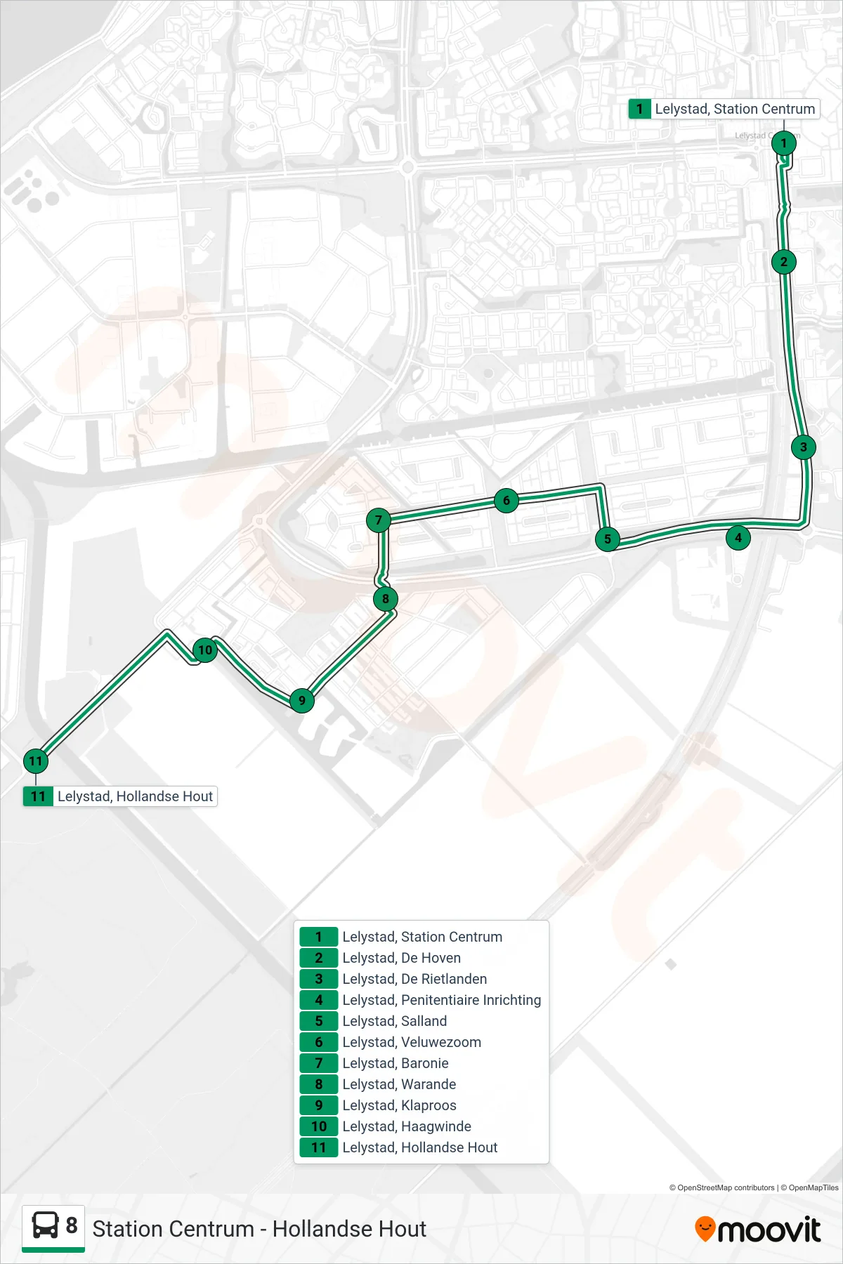 Lijn 8 (bus, Hollandse Hout): route en haltes op de kaart
