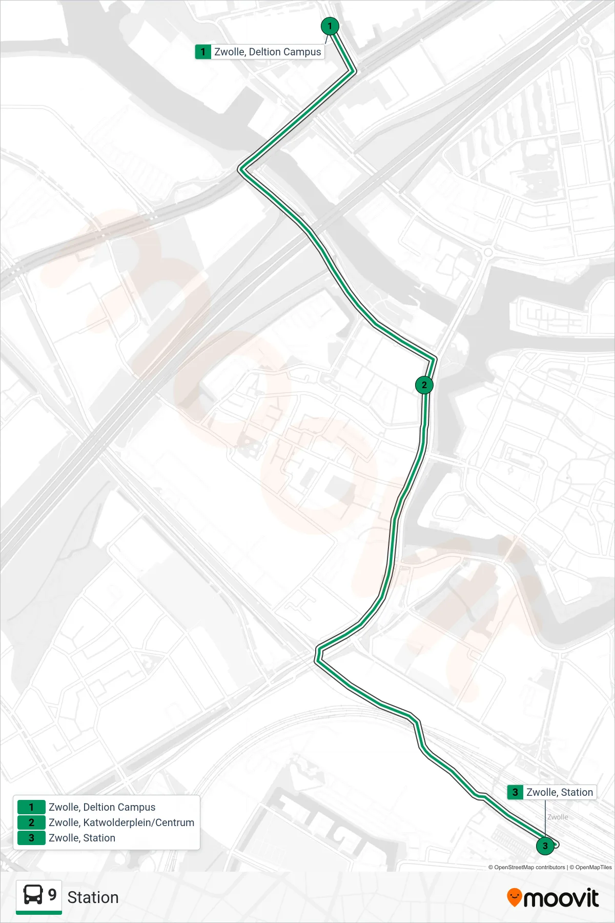 Lijn 9 (bus, Station): route en haltes op de kaart