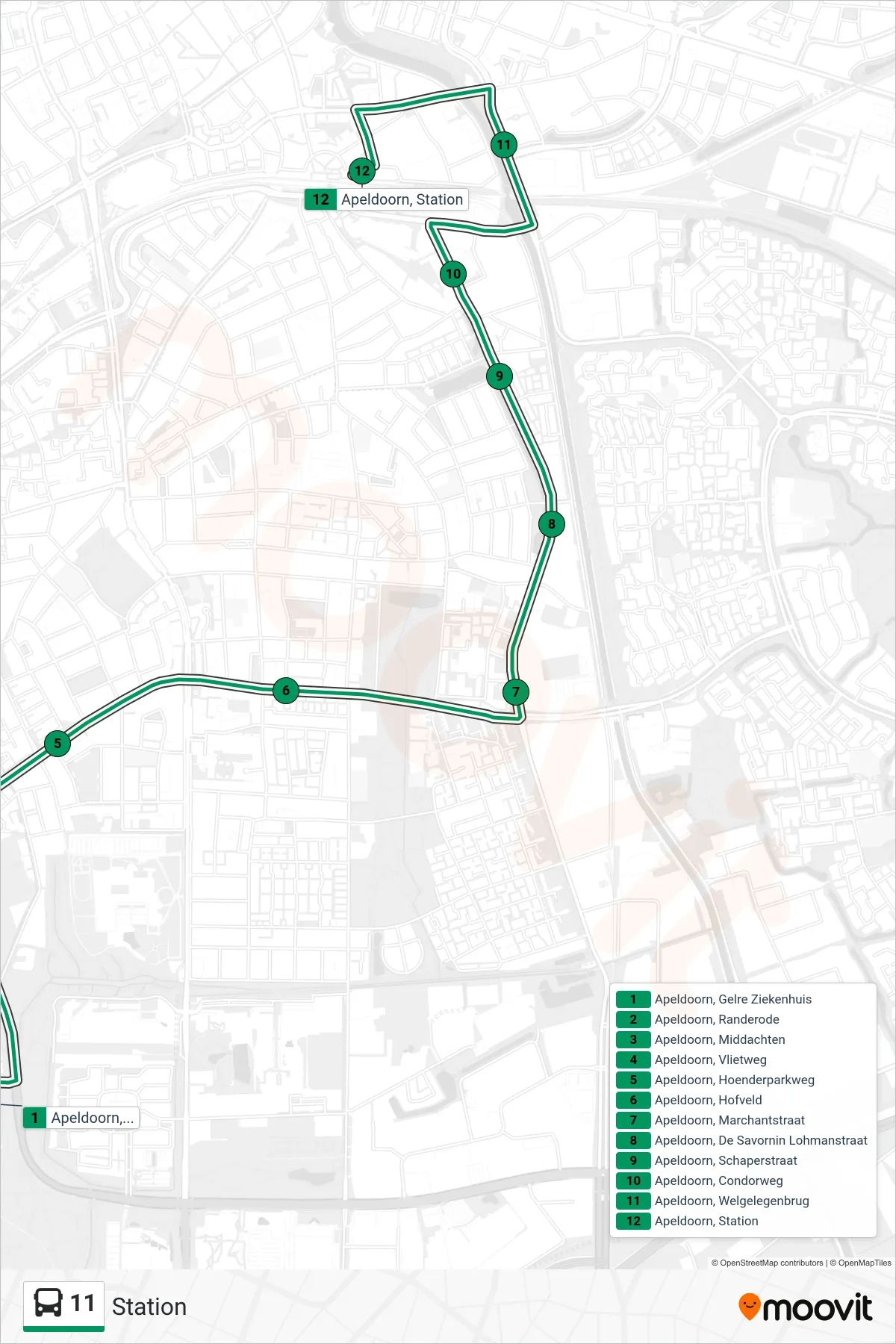 Lijn 11 (bus, Station): route en haltes op de kaart