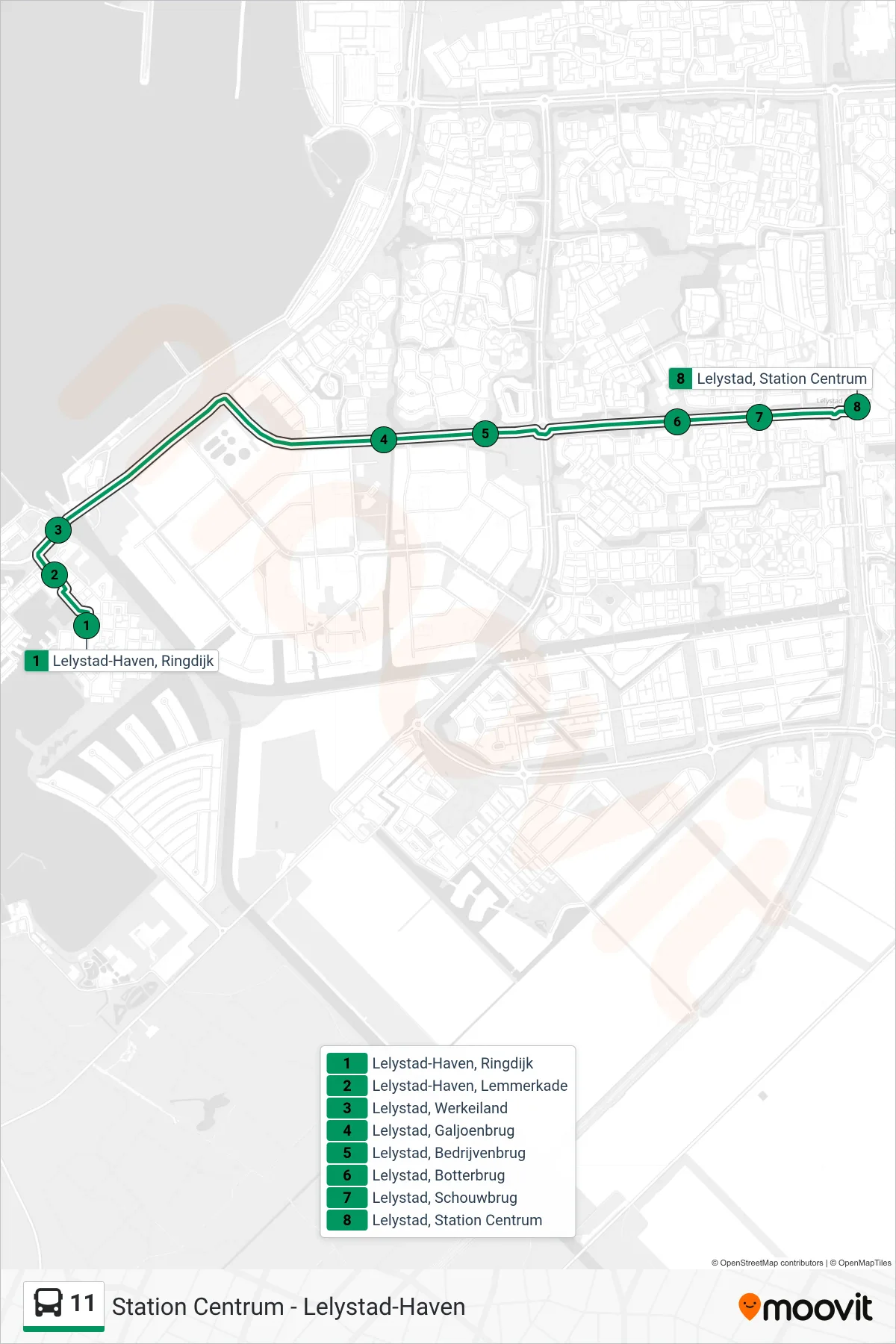 Lijn 11 (bus, Station Centrum): route en haltes op de kaart
