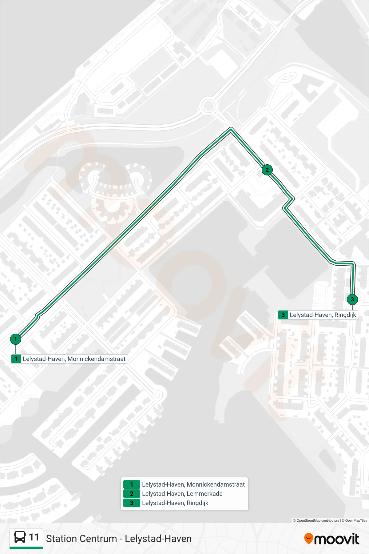 Lijn 11 (bus, Station Centrum): route en haltes op de kaart