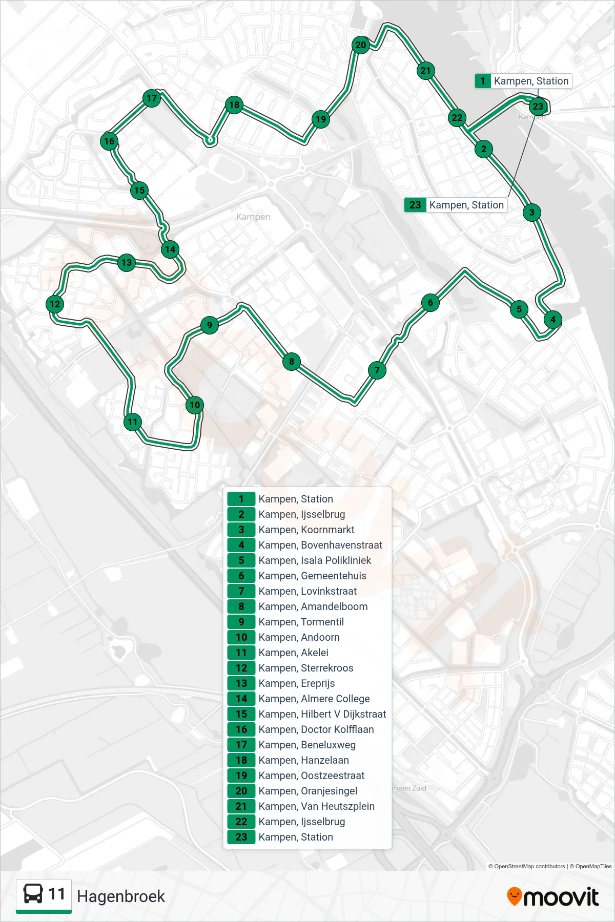 Lijn 11 (bus, Hagenbroek): route en haltes op de kaart