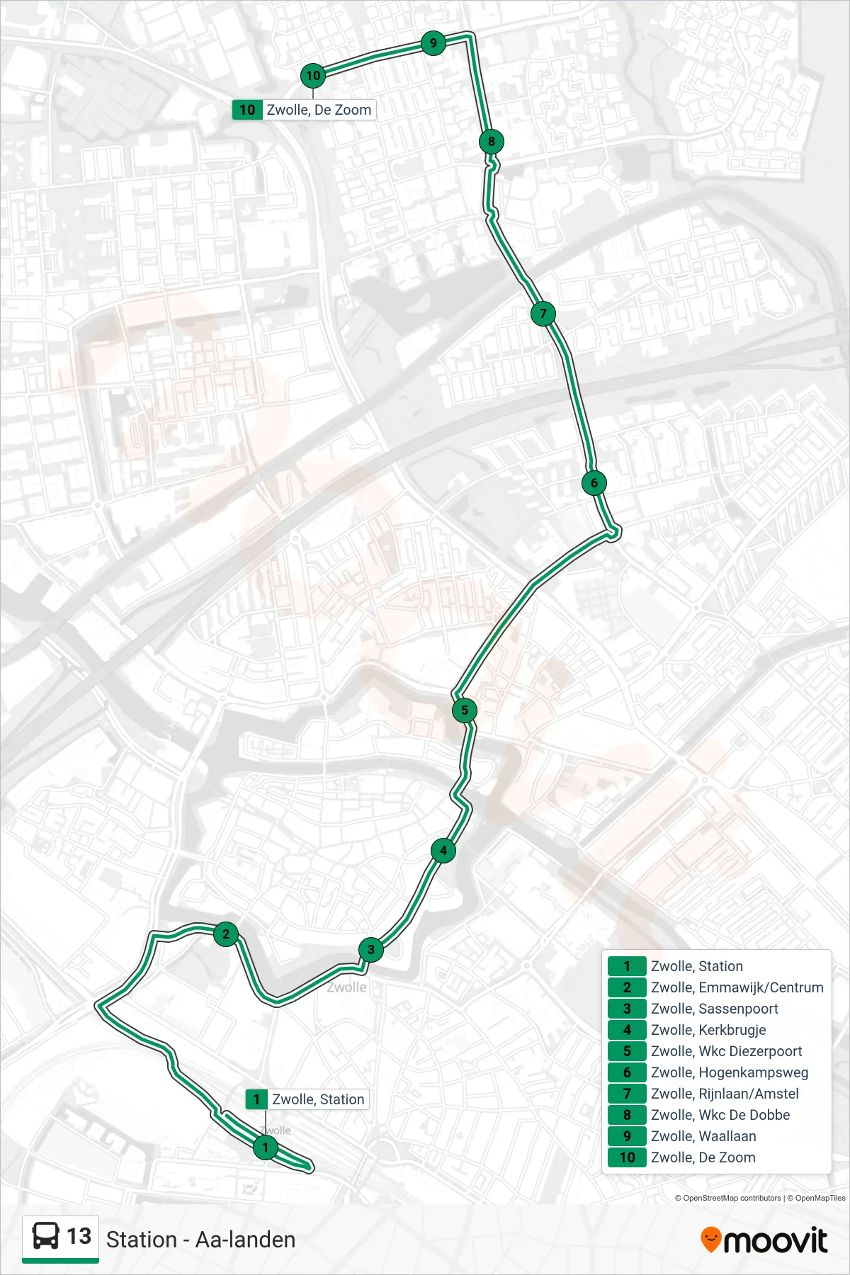 Lijn 13 (bus, Aa-Landen): route en haltes op de kaart