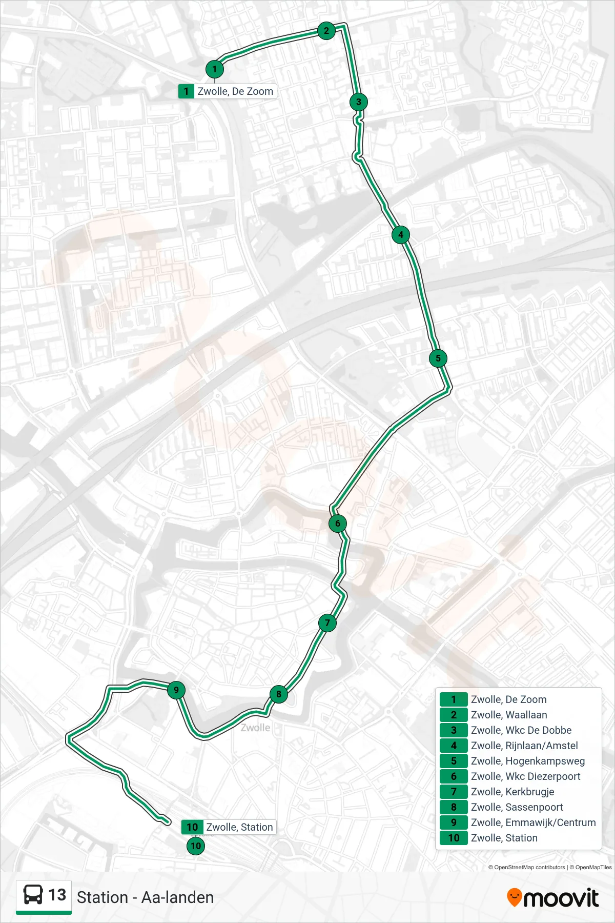 Lijn 13 (bus, Station): route en haltes op de kaart