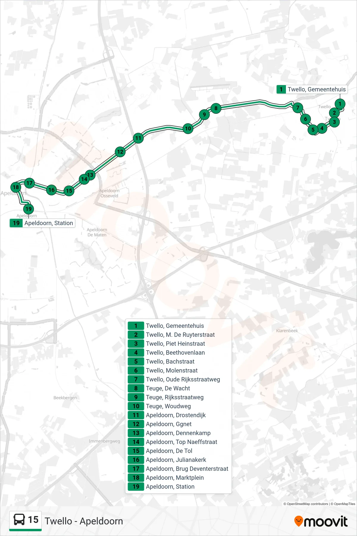 Lijn 15 (bus, Apeldoorn): route en haltes op de kaart