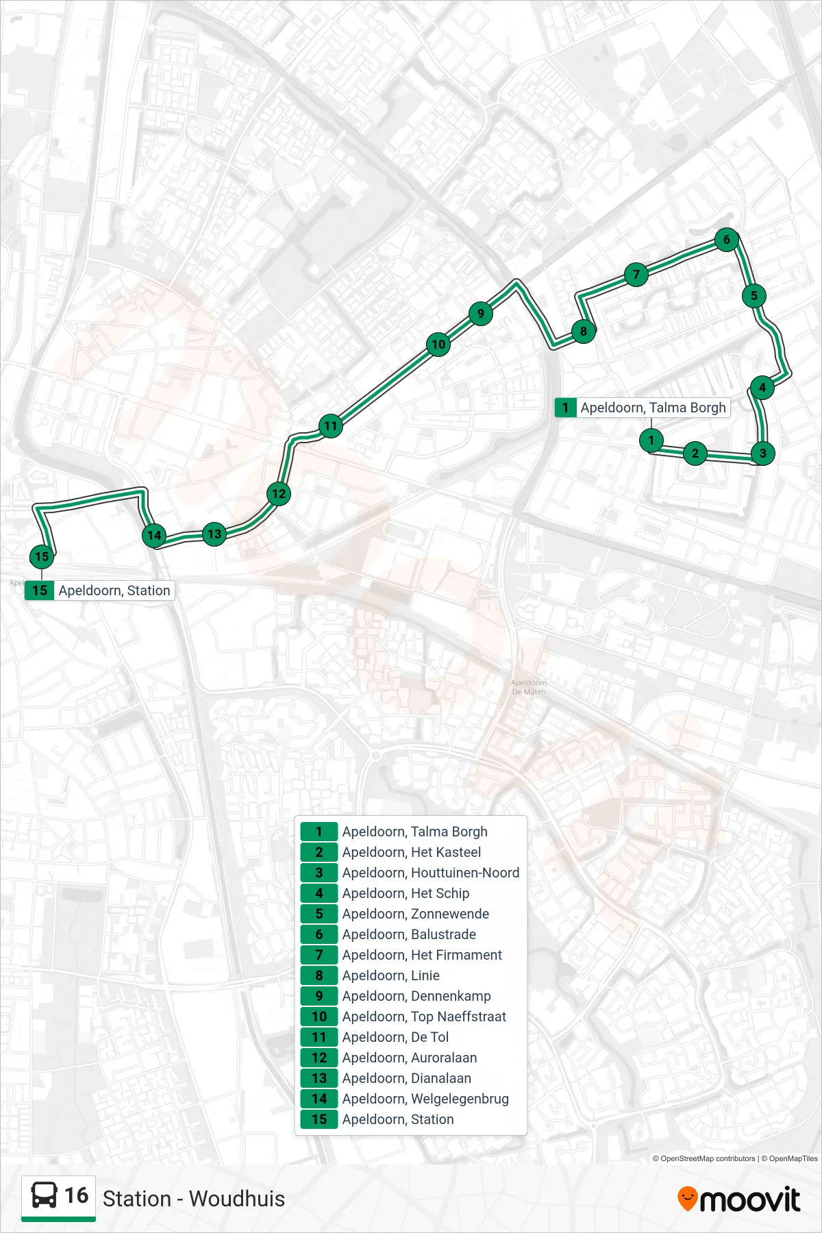 Lijn 16 (bus, Station): route en haltes op de kaart