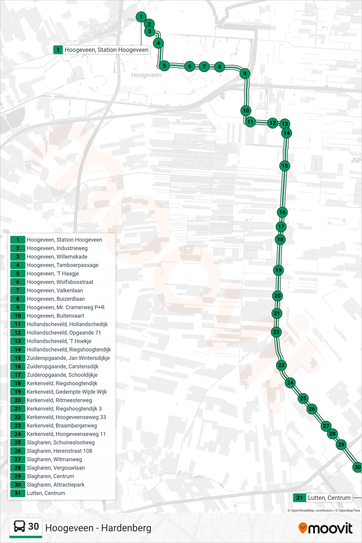 Lijn 30 (bus, Lutten): route en haltes op de kaart