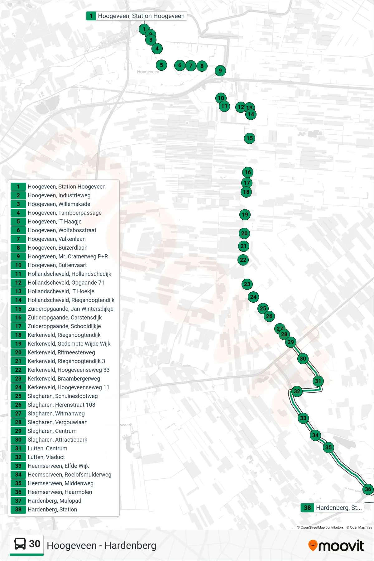 Lijn 30 (bus, Hardenberg): route en haltes op de kaart