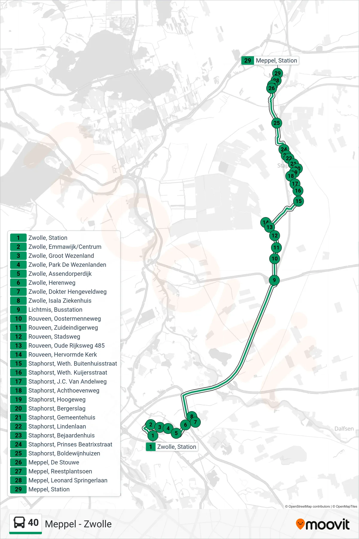 Lijn 40 (bus, Meppel): route en haltes op de kaart
