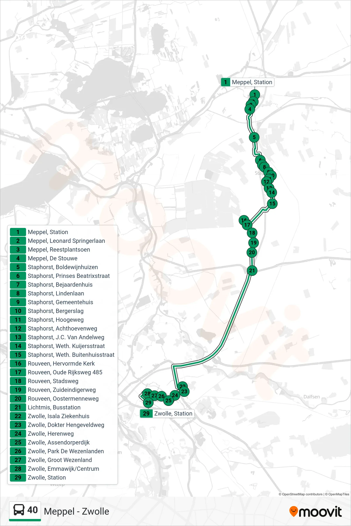 Lijn 40 (bus, Zwolle): route en haltes op de kaart