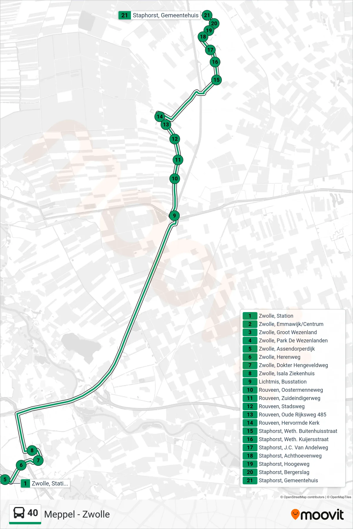 40 bus Line (Staphorst) route and stops on a map