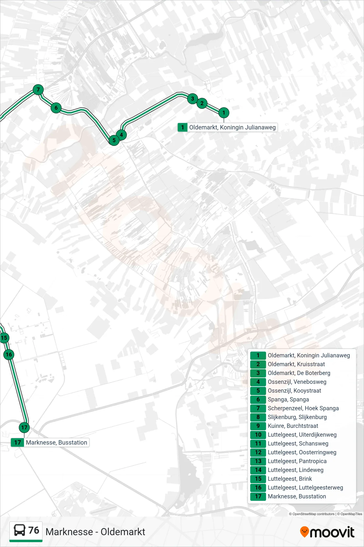 Lijn 76 (bus, Marknesse): route en haltes op de kaart
