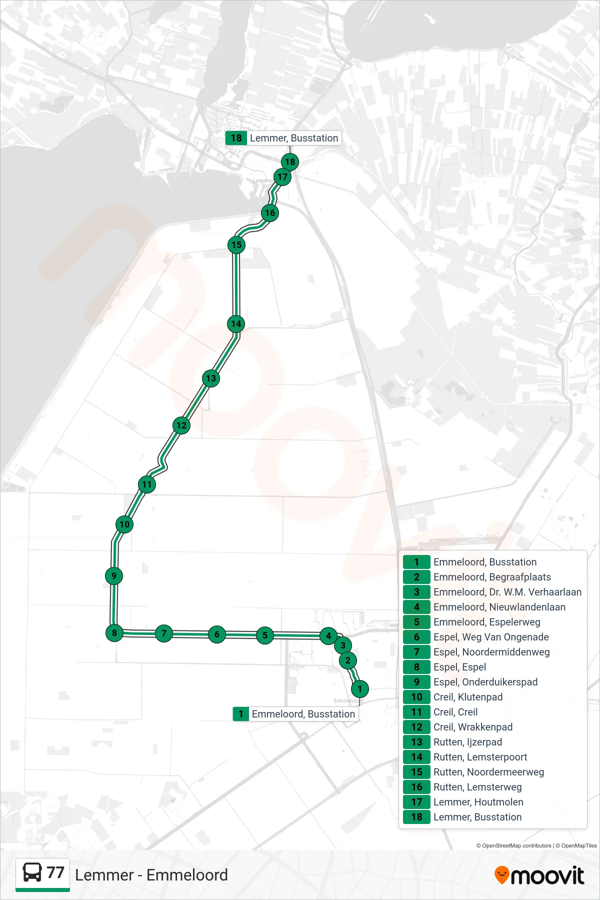 Lijn 77 (bus, Lemmer): route en haltes op de kaart
