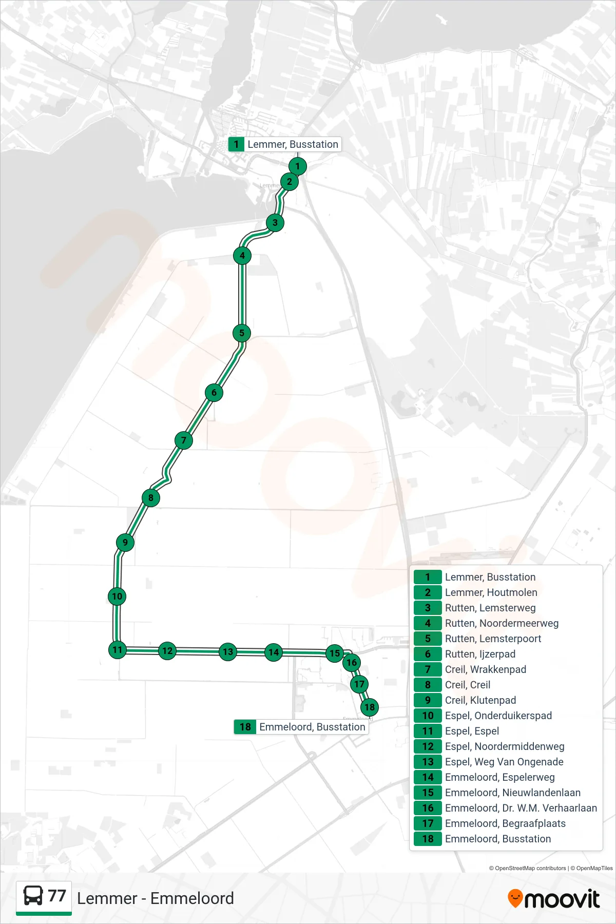 Lijn 77 (bus, Emmeloord): route en haltes op de kaart