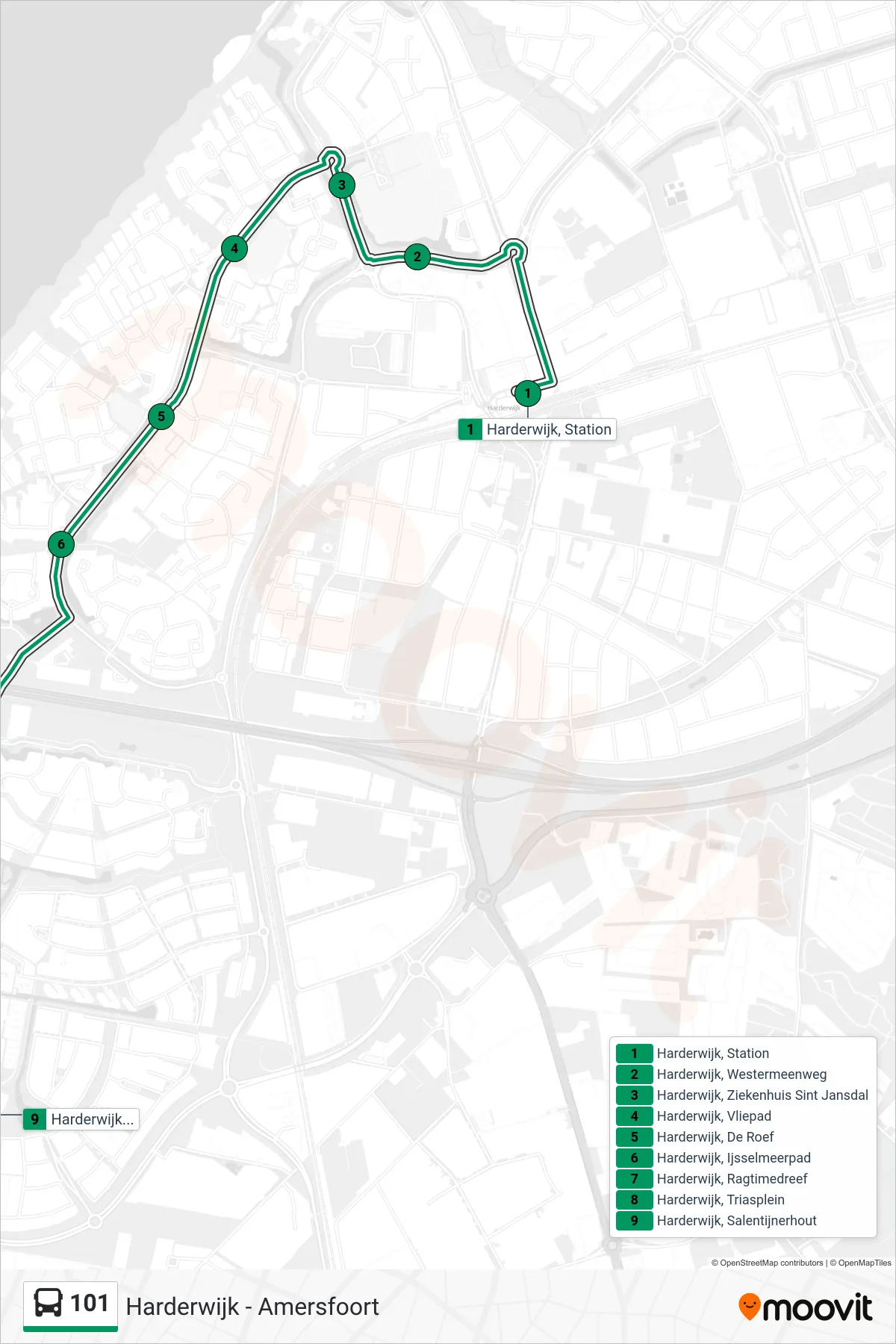 Lijn 101 (bus, Drielanden): route en haltes op de kaart